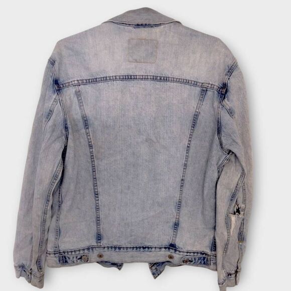 Levis Original Denim Light-Wash Slim Fit Trucker Button Jacket Faded‎ Distressed - Picture 11 of 15
